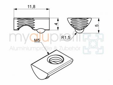 T-nut 5 I-type without web M5